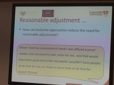slide showing student comments about reasonable adjustment - contact me for full text version