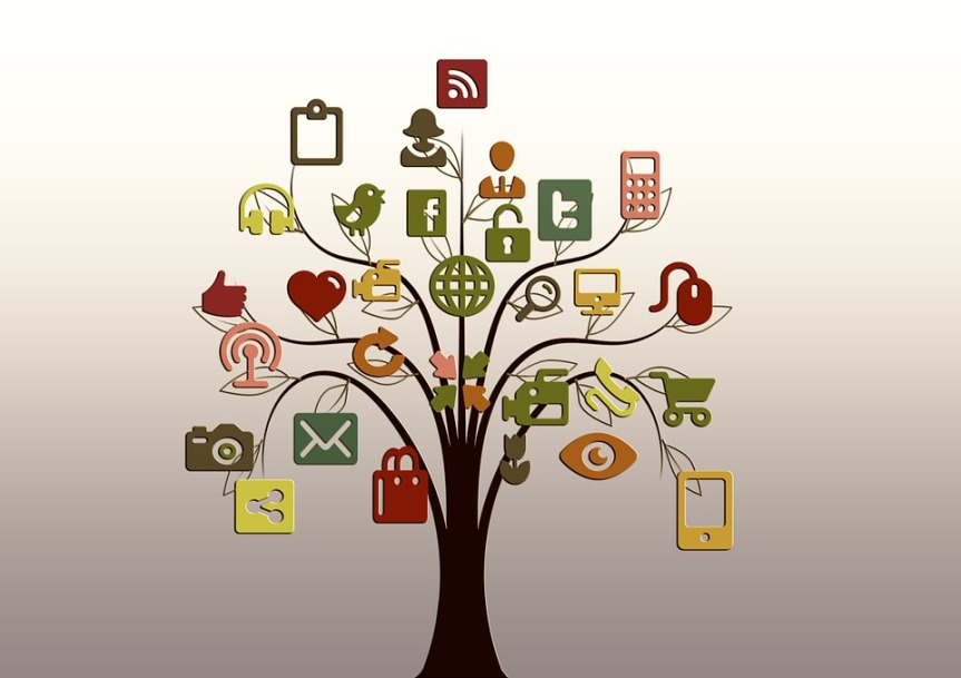 social media icons on a tree