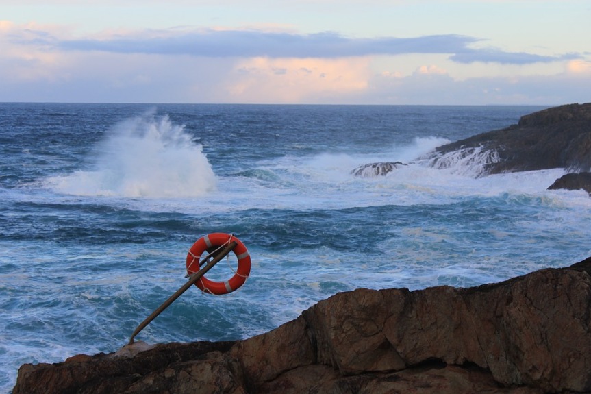life ring against a stormy sea