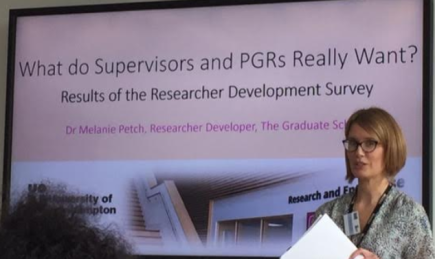 Melanie Petch presenting on reseatcher development 