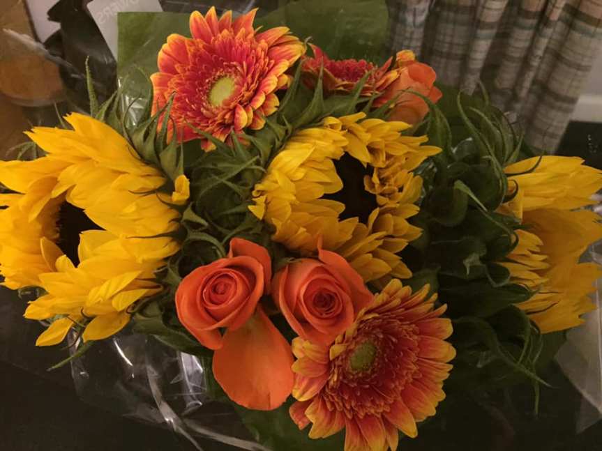sunflowers and orange roses 